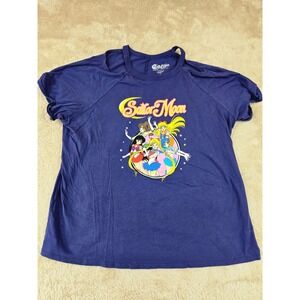 Sailor Moon Graphic T Shirt Navy Blue Cold Shoulder Anime Cartoon Women's Size 1